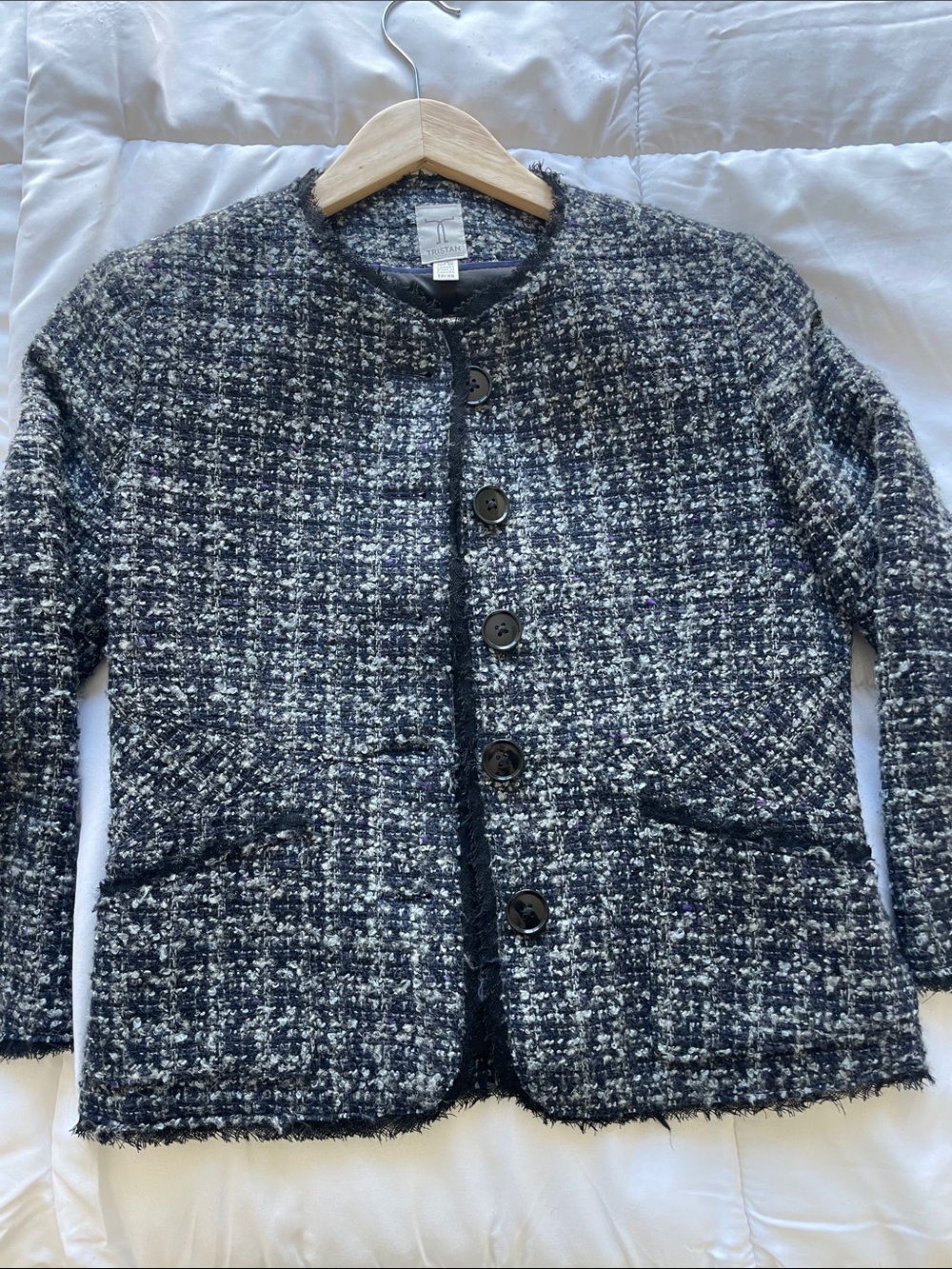 Tristan Classic Bouclé Button-Front blazer- Navy/White tweed